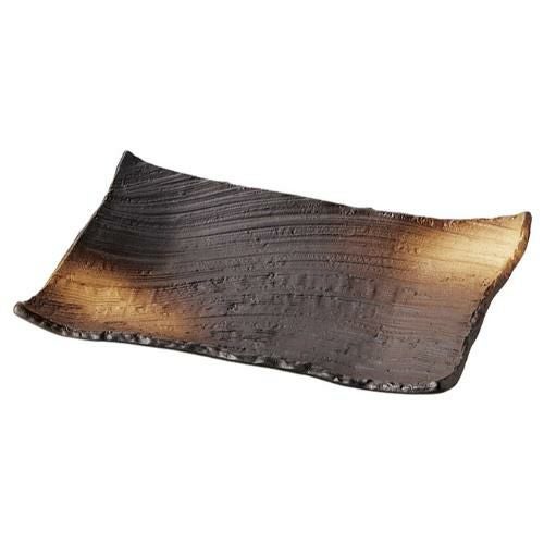 159-0040 備前吹き 枯山水 角皿26cm 26×17.5×3.5(cm)