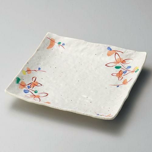 粉引赤絵小花正角7.0皿 22×22×3cm 186-169
