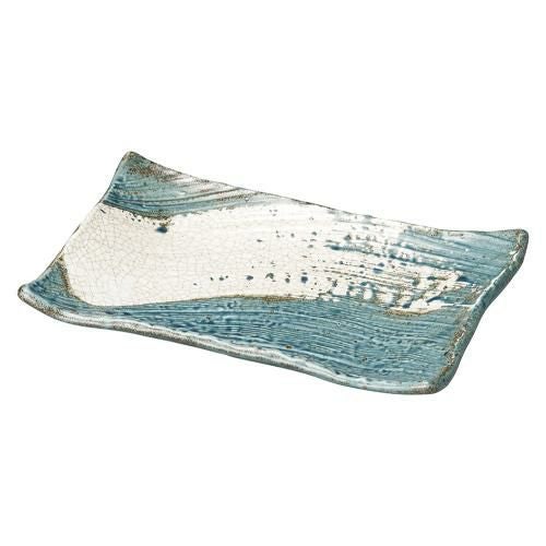 501-0040 うず刷毛貫入 紺ねず 枯山水 角皿26cm 26×17.5×3.5(cm)