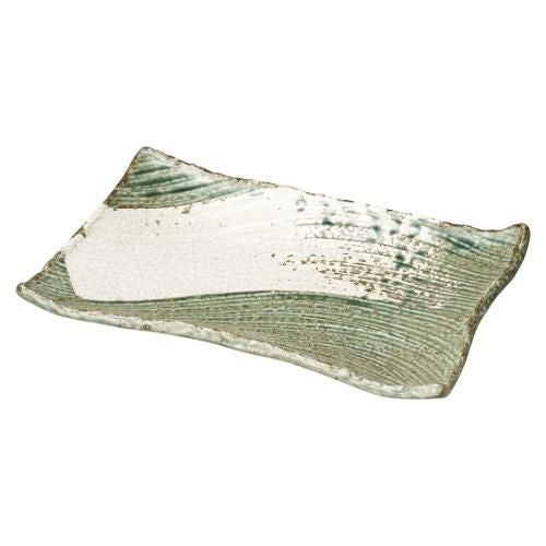 503-0039 うず刷毛貫入 うぐいす 枯山水 角皿31cm 31×21×4(cm)