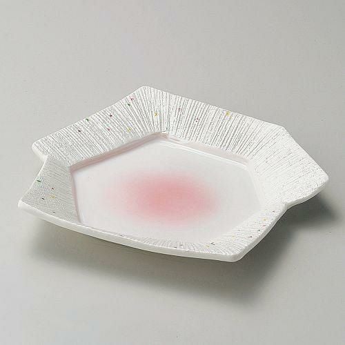 ピンク吹一珍ラスター変形皿 24×19×3.5cm 198-119