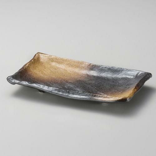 金茶吹匠焼物皿 22.5×13.5×3.5cm 143-069