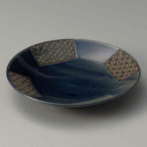 藍市松青海波7.5麺皿 φ23.2×4cm 299-119