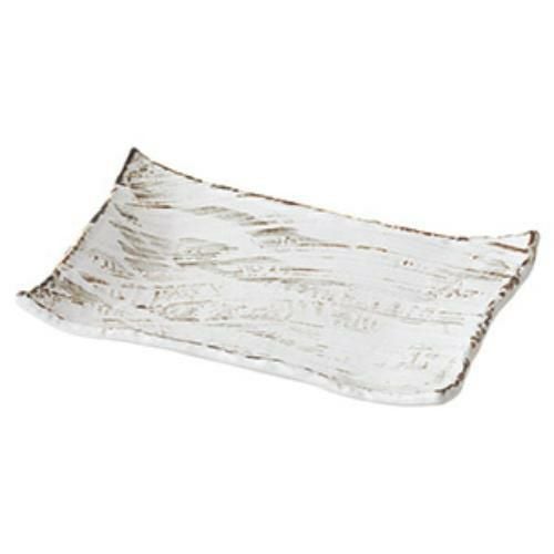 098-0040 錆粉引 枯山水 角皿26cm 26×17.5×3.5(cm)