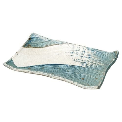 501-0039 うず刷毛貫入 紺ねず 枯山水 角皿31cm 31×21×4(cm)