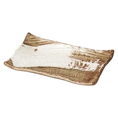 504-0040 うず刷毛貫入 朽葉 枯山水 角皿26cm 26×17.5×3.5(cm)