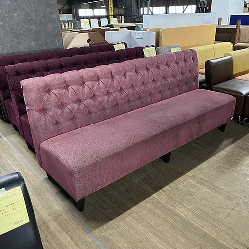 中古】ベンチソファー 布(エンジ) 幅2000×奥行600×高さ900 座面高さ