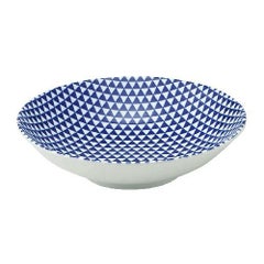 山格子 23cm浅ボウル 青【まとめ買い商品】