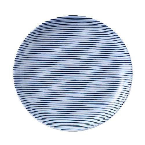 細縞 19cm丸皿 青【まとめ買い商品】