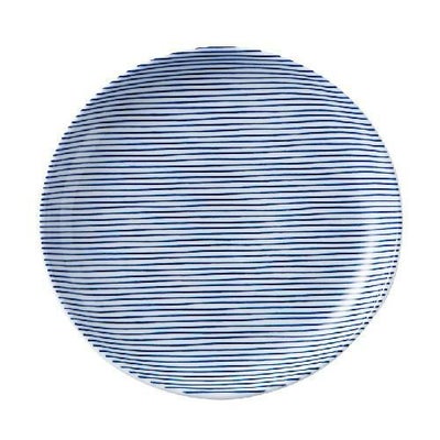 細縞 19cm丸皿 青【まとめ買い商品】