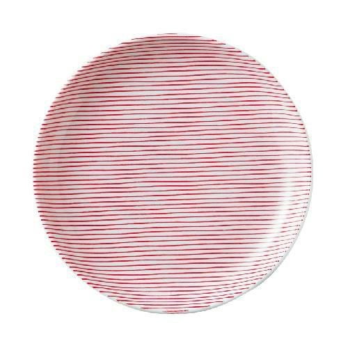細縞 19cm丸皿 赤【まとめ買い商品】