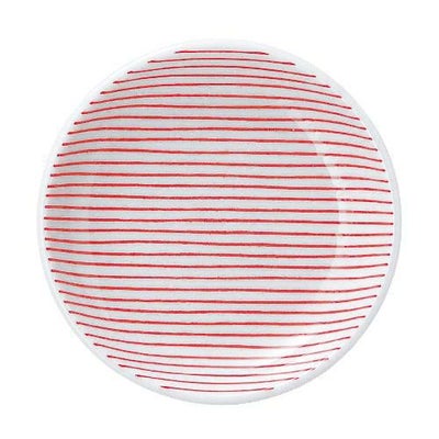 細縞 13cm丸皿 赤【まとめ買い商品】