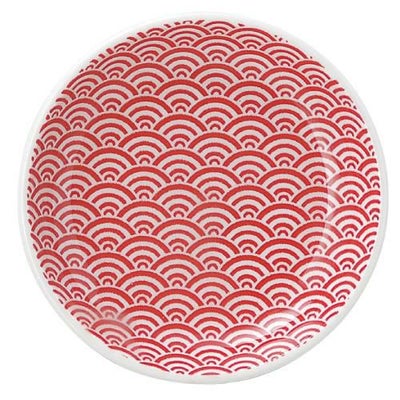 青海波 13cm丸皿 赤【まとめ買い商品】