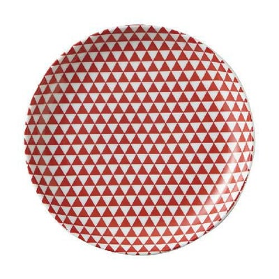 山格子 19cm丸皿 赤【まとめ買い商品】