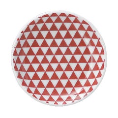 山格子 10cm丸皿 赤【まとめ買い商品】