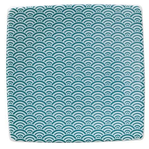 青海波 13.5cmスクエアープレート 緑【まとめ買い商品】
