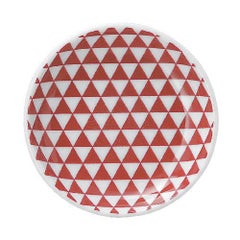 山格子 13cm丸皿 赤【まとめ買い商品】