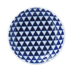 山格子 13cm丸皿 青【まとめ買い商品】