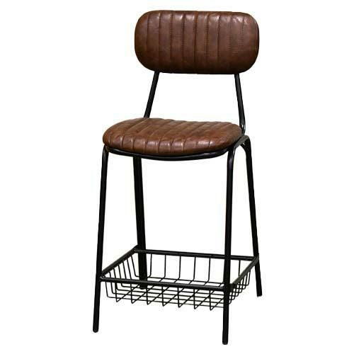 OLE-MC-BR 洋風パイプ椅子 OLE ミドルカウンターチェア アミ棚付 ブラウン 【テンポスオリジナル】 1年保証