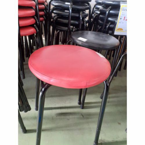 中古】パイプ丸スツール赤 幅300×奥行300×高さ450 座面高さ：450