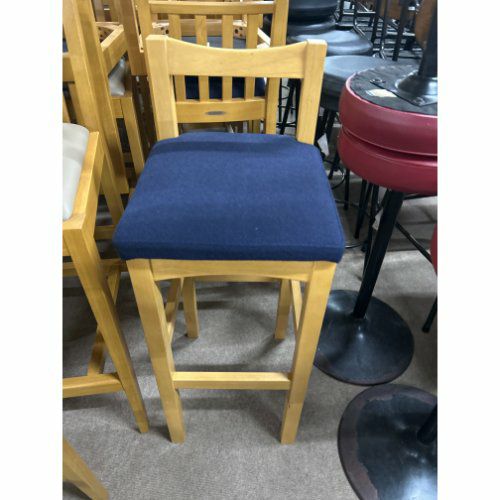 中古】和風カウンターイス 背なし ナチュラル 座黒レザー 丸勝 幅370