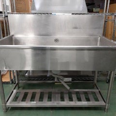 中古】舟形一槽シンク 三方枠 ダスト穴付き 幅1200×奥行600×高さ800 