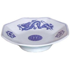 染付竜華 八角6寸高台皿
