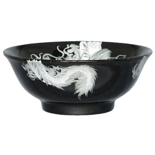 イングレーズ昇龍(白) 黒釉丸反7寸丼
