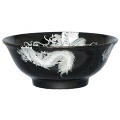イングレーズ昇龍(白) 黒釉丸反7寸丼