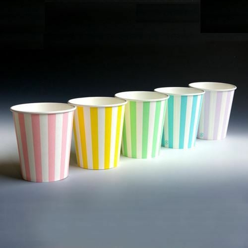 日本サンレオ 紙コップ ストライプカップ 5色アソート 205ml 100個