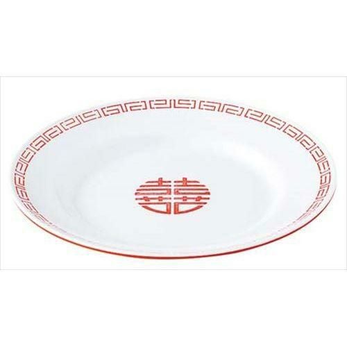 メラミン中華食器 瑞祥 平皿 8インチ CA-22 外赤内白