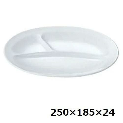 メラミン給食用食器 小判 ランチ皿 No53 小 3ツ切 白