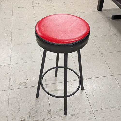 中古】パイプ丸スツール 黒 座赤レザー 幅300×奥行300×高さ615 【送料