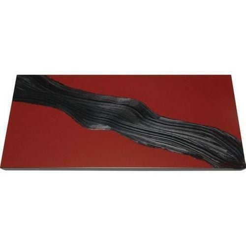 漆黒刷毛目 朱 長角トレー 黒漆流水 500×250×12mm