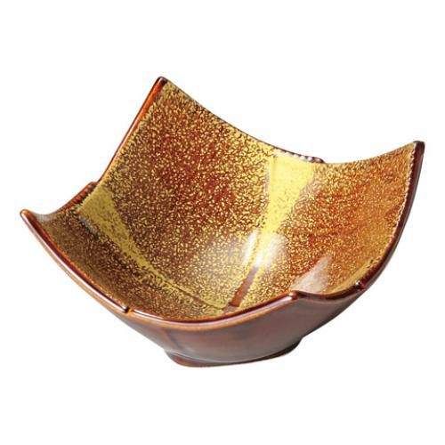 あめ釉金タタキ筋入り市松正角皿(小)