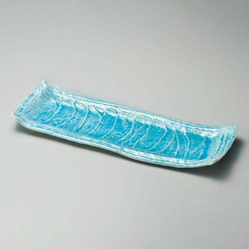 マリンブルーガタ彫長角大皿 46.5×16.5×3.8cm 154-189